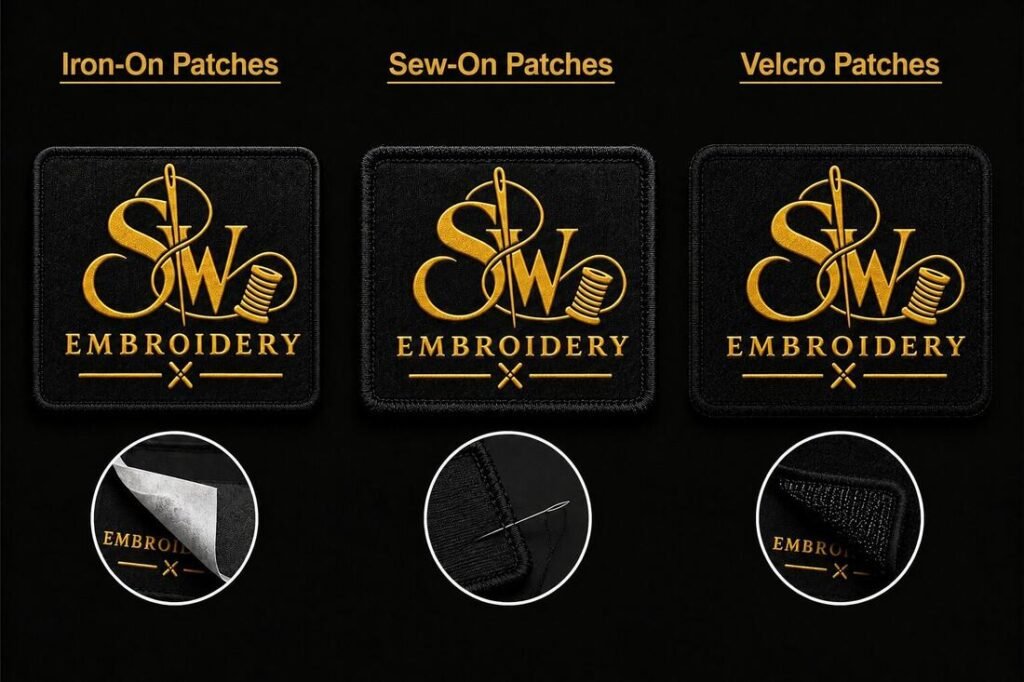 Iron-on, sew-on and Velcro patch backing types compared